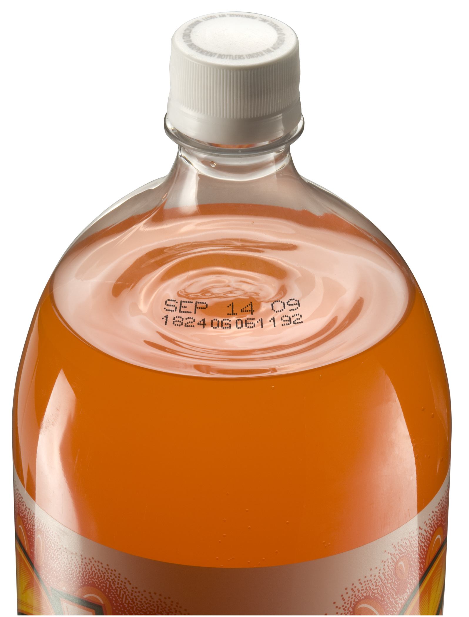 Videojet 1610小字符喷码机在橘子口味的饮料瓶上的喷码样图